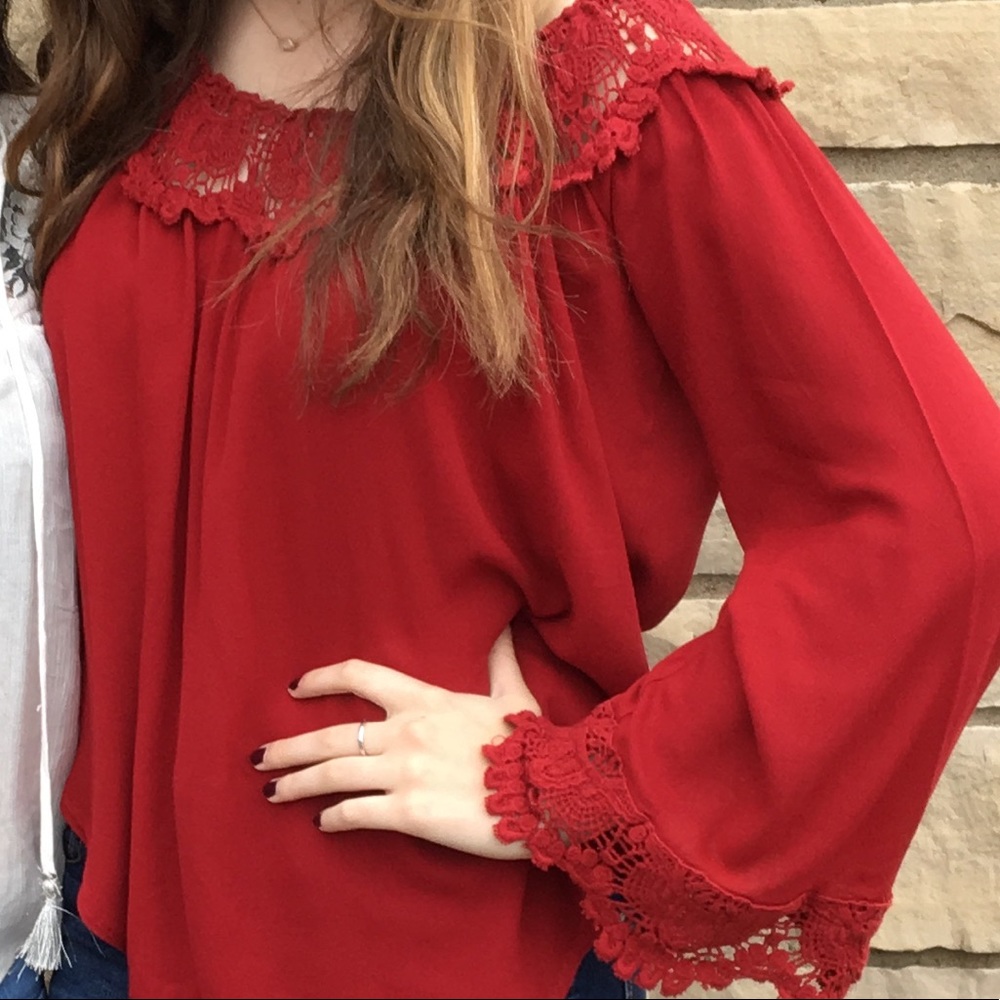 Red flowy lace top